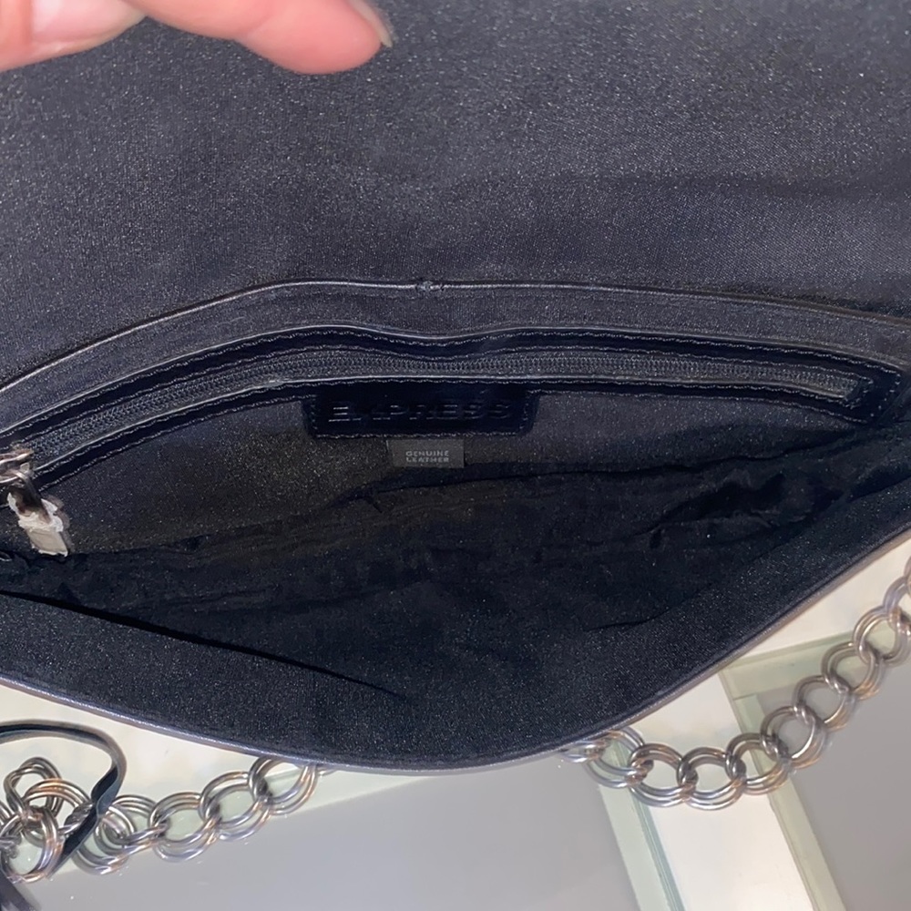 Express Black Genuine Leather Chain Tassel Shoulder Purse - Picture 8 of 15